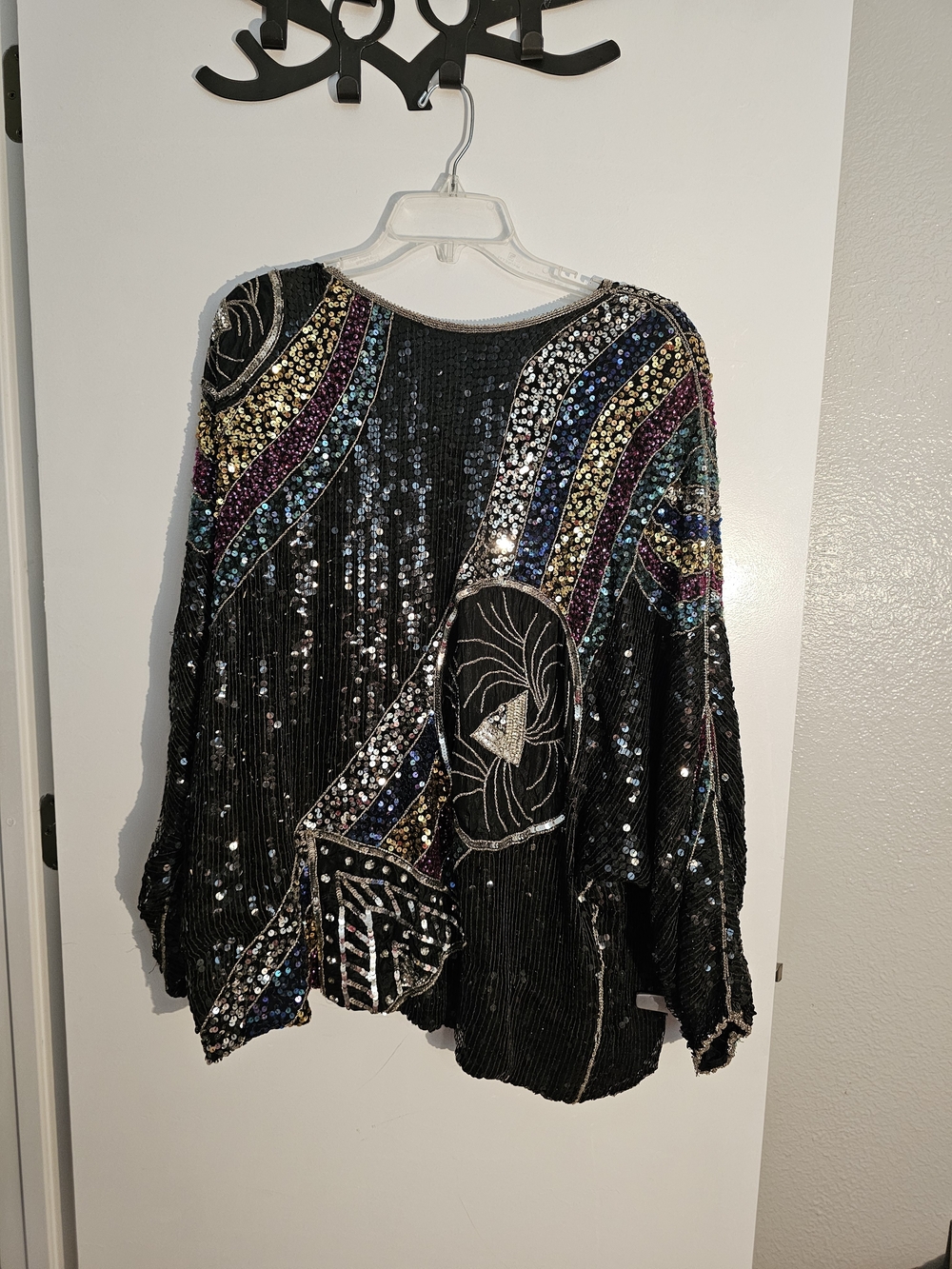 Judith Ann Plus Silk Sequin Blouse Rainbow Avant Garde Statement Top 2x